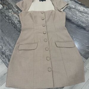 Zara Beige Taupe Check Button-Front Mini Dress